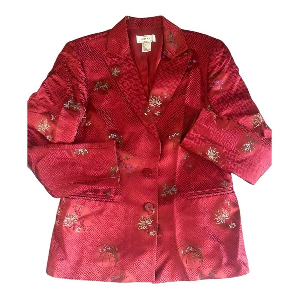 Y2K Asian Inspired Silk Blend Chinoiserie Floral Brocade Blazer Womens Size 10 - Picture 3 of 8